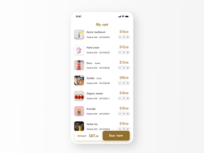 My cart of Online shop app daily 100 challenge daily ui dailyui design ecommerce shopping app shopping cart simple design ui ui design uidesign