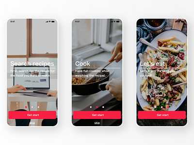 Onboarding of recipes app app cooking daily 100 challenge daily ui dailyui design recipe app ui ui design uidesign uiux