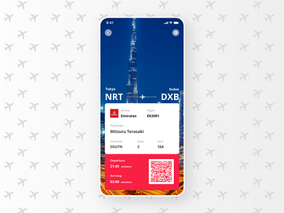 Daily UI Challenge #024 Boarding Pass airplane app boarding pass daily 100 challenge daily ui dailyui design travel ui ui design uidesign uiuxdesign