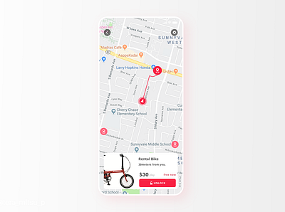 Daily UI Challenge #034 Rental bicycle MAP app bicycle bicycle app daily 100 challenge daily ui dailyui design rental ui ui design uidesign