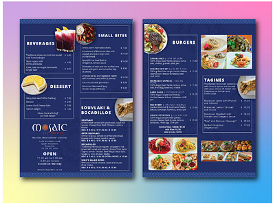 Restaurant Menu Design for Mosaic by Simo