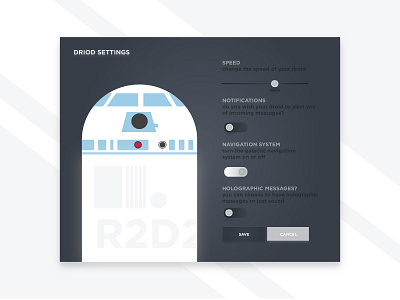 Daily UI :: 007 - Settings 003 dailyui design droid illustrator photoshop r2d2 star starwars ui ux wars