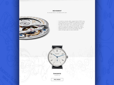 Nomos watch web design // watch detail blue clean dailyui design minimal modern ui watch web website white