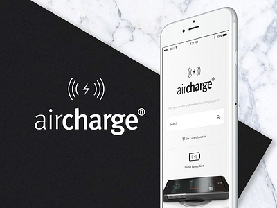 Aircharge - wireless charging platform UI aircharge app charging clean design flat icon ios logo search white