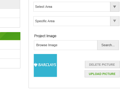 set up project page buttons drop down forms green grey select set up