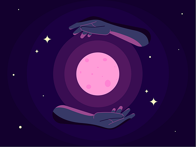Night hand illustration moon night pink stars vector