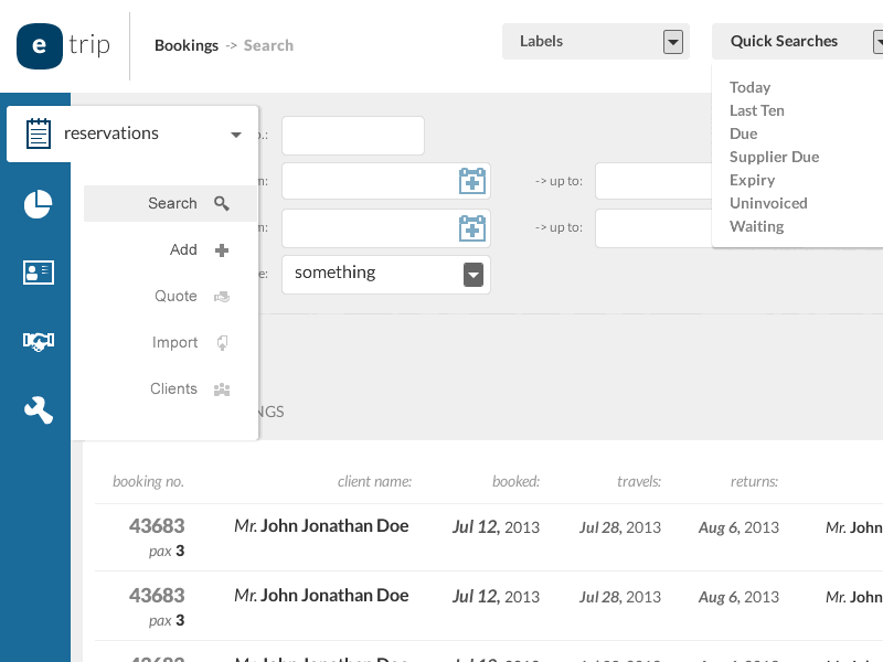 Booking Search Dropdowns