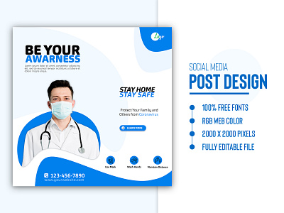 Social Media Banner Post Template Design | Covid 19 Banner Ads advertisement bannerads business coronavirus coverphoto covid19 doctor facebookads graphicsdesign healthcare hospital instagrampost medical onlinebanner photoshop posterdesign safe socialmedia webbanner youtube