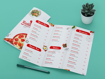 Trifold Brochure Design for Restaurant Food Menu Card Flyer