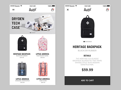 Herschel | iOS Concept app bags clean flat herschel ios iphone minimal mobile ui ux