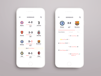 Scoreboard App clean football ios minimal mobile scoreboard soccer ui ux