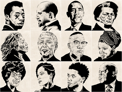 Black History Month Series adobe art brushpen chadwick boseman design digital illustration digital painting digitalart face illustration art ink malcolm x nelson mandela obama photoshop portrait portrait illustration portrait painting portraiture texture