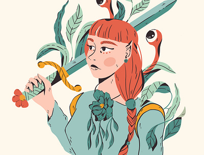 Woman and nature character face illustration nature sword woman
