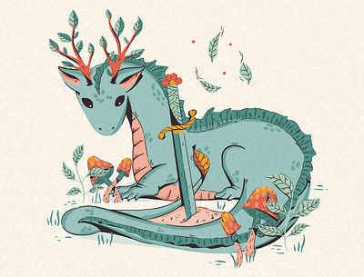 Dragon character dragon illustration magic magical mushroom nature