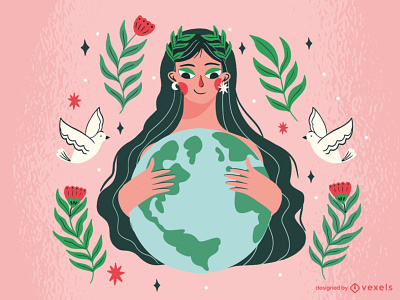 Mother Earth illustration bird character earth environment flower illustration mother nature planet plants woman