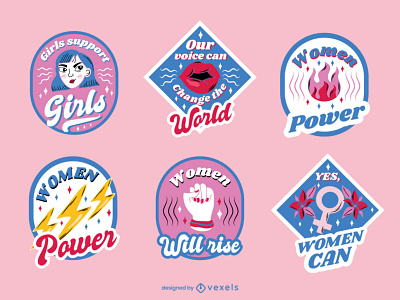 Badges set badges hand illustration label power text woman women