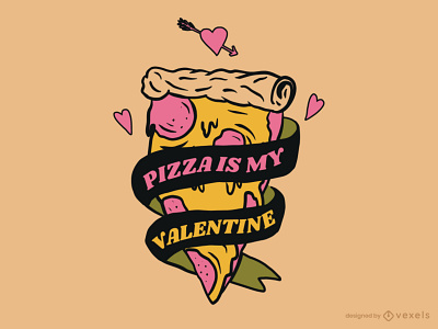 Pizza love badge design funny heart illustration label love pizza valentine