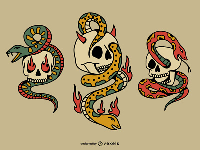 Tattoo snake skull set