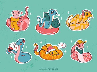 Cute snake set cartoon character cute design illustration love nature serpent set snake