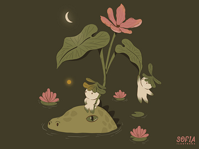 Magical characters illustration animal character cute flower illustration magic magical moon mystic nature plant plants