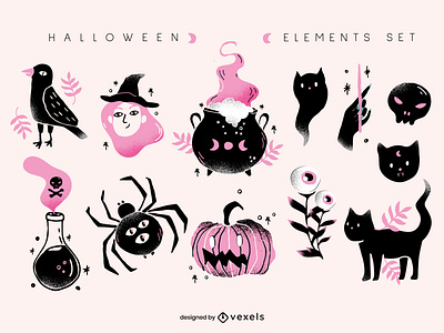 Halloween elements cat character cute halloween illustration magic magical moon nature skull witch woman