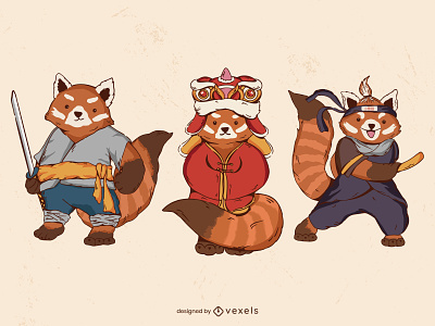 Red panda illustration set