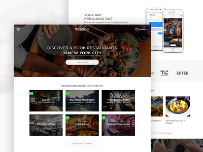 Discover & Book Restaurants clean home page homepage layout minimal responsive ui ux web web design webdesign website