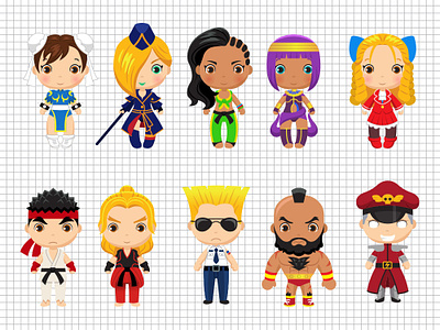 Street Fighters chibi chibi cliparts digital illustration game characters iilustration illustration kawaii kawaii art street fighter vector illustration