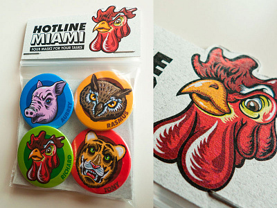 Hotline Miami Pinback Buttons design illustration videogame