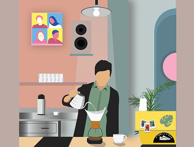 The Barista art barista cafe coffe coffee cup coffeeshop design flat illustration vector