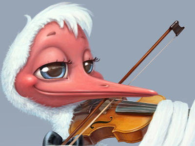 mascot bird character musician shadoof violinist