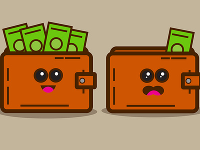 Set Of Cute Wallet With Money Empty and Full character icon set illustration mobile app website concept