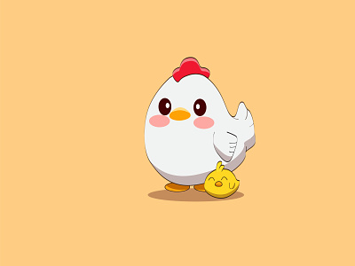 Cute Chicken and Funny Baby Chicken. Flat Vector Illustration.