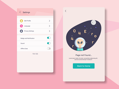Settings menu and 404 page design figma mobile mobile app ui ux