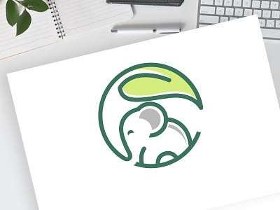 Eco Elephant Logo branding eco elephant flat green icon lineart mark modern
