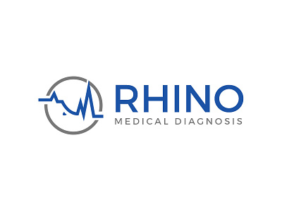 Rhino Medical Diagnosis blue logo design logo design branding logo mark medical pulse rhino