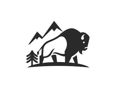 Bison Landscape Illustration animal bison black icon illustration landscape logo negative simple