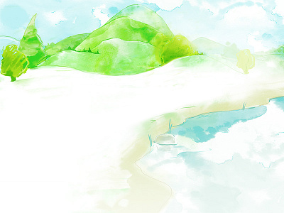 pond wip clouds hills illustration imagine pond scene scenery watercolor wip