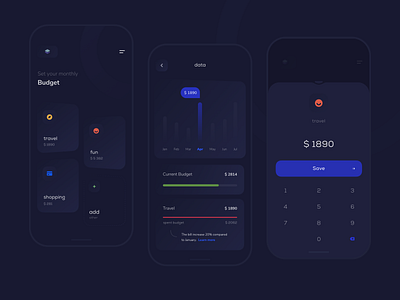 Set your monthly budget account app application budget clean dark design finance ios mobile ui user ux