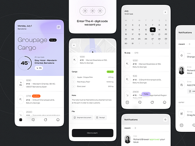 Cargo Transportation app calendar cargo delivery design ios location map mobile notifications package registration route shipment shipping task track ui user ux