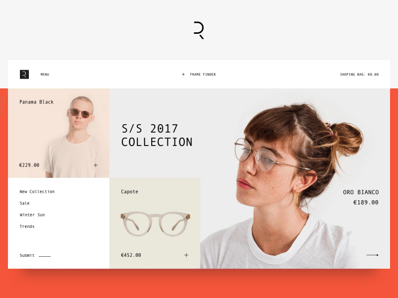 ROC animation design gif interface landing motion optical shop sunglasses ui ux web