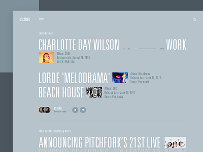 Pitchfork 2 clean desig journal magazine music news newspaper today ui ux web web design