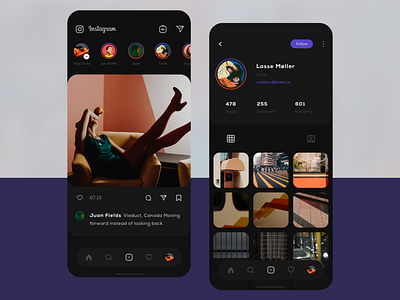 Instagram dark visual account app application clean design instagram ios mobile profile social ui user user interface ux