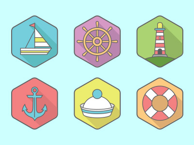 Ahoy flat icons lineart nautical