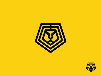 Lion fiveogone lion logo mark pentagon shape simple yellow