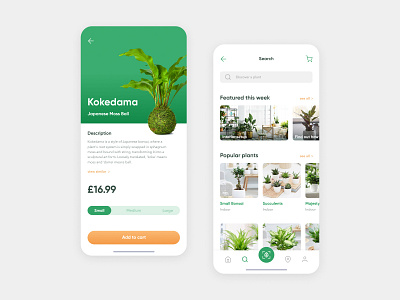 Plant App app app design bonsai cleanui green kokedama mobile shopping ui ui design ux ux design