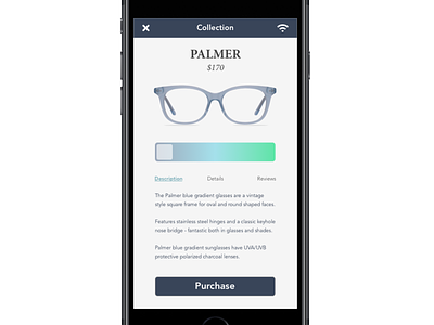 Mobile Product Page app glasses ios optical slider ui ux