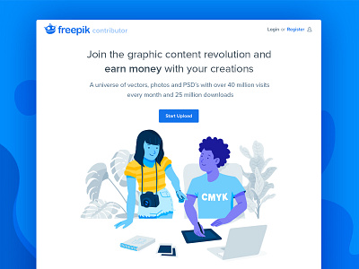 Landing Contributor Freepik blue characters clean design homepage illustration landing layout minimal web