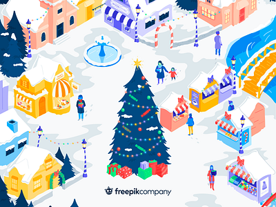 Help Piki Save Christmas christmas christmas tree colorful design flat freepik illustration inspirational instagram isometric market snow town vector watercolor