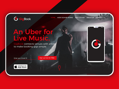 Landing Page design for GigBook app branding inspiration landing page music ui uidesign userinterface ux web webdesign website